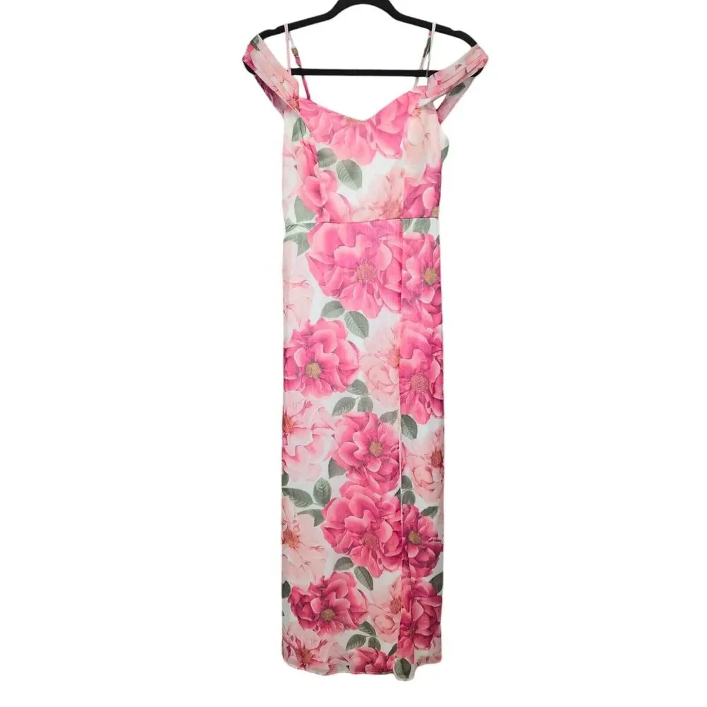 Crystal Doll Women Size‎ 5 Dress Floral Padded Pink Peony Slit Sleeveless Lined